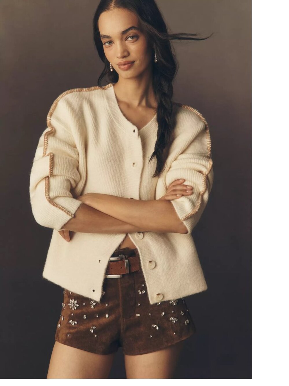 Anthropologie Pilcro Whipstitch Cardigan Sweater new xs IVORY